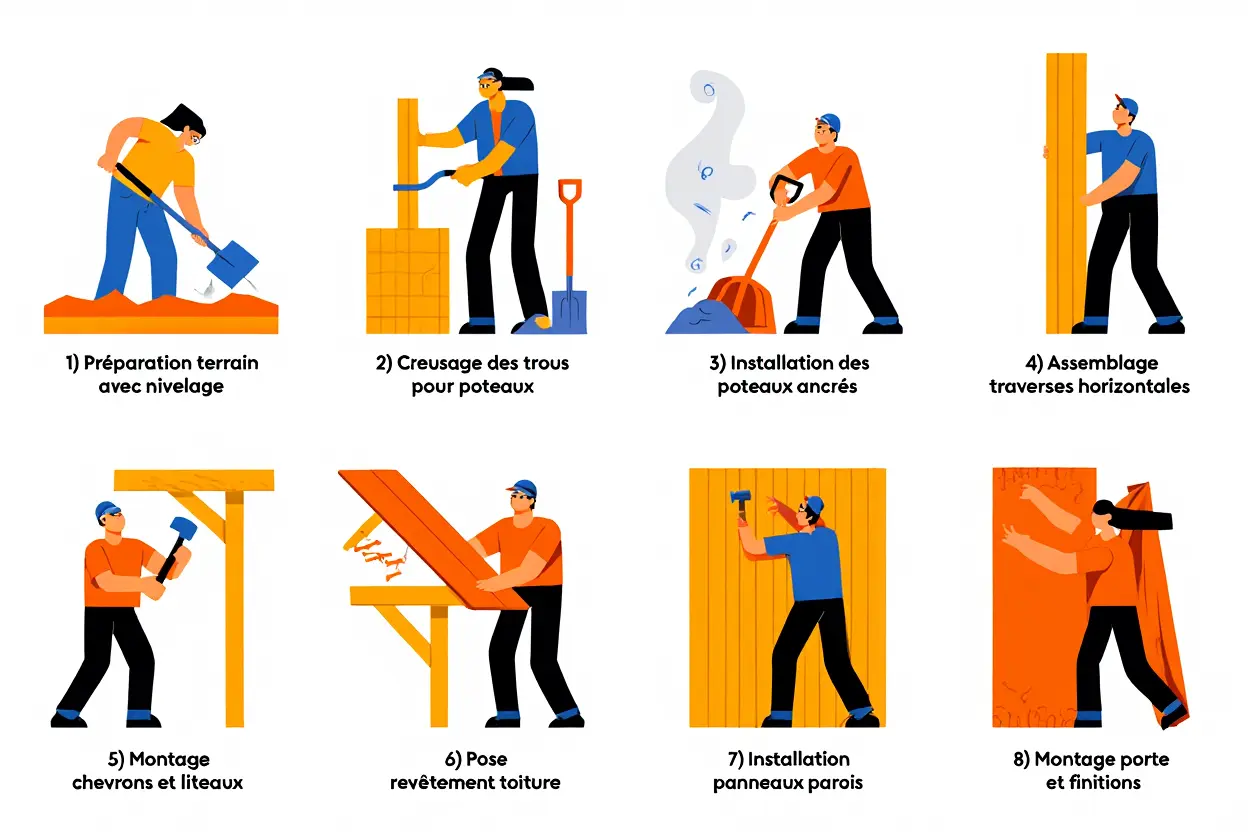 Étapes de construction abri vélo bois