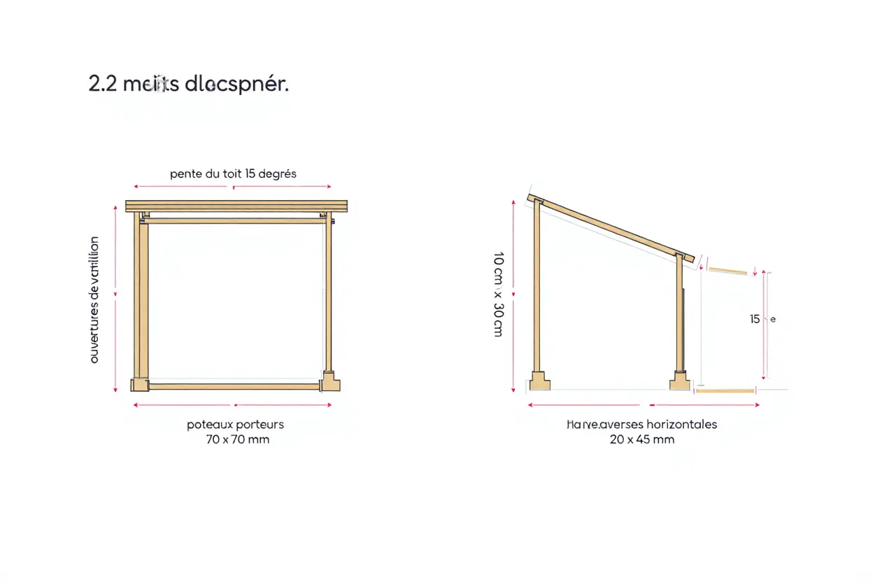 Plan technique d'un abri vélo en bois