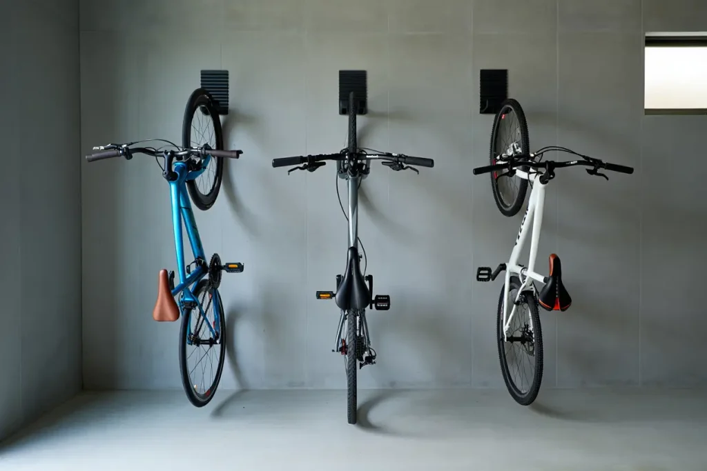 Vélos suspendus sur crochets muraux