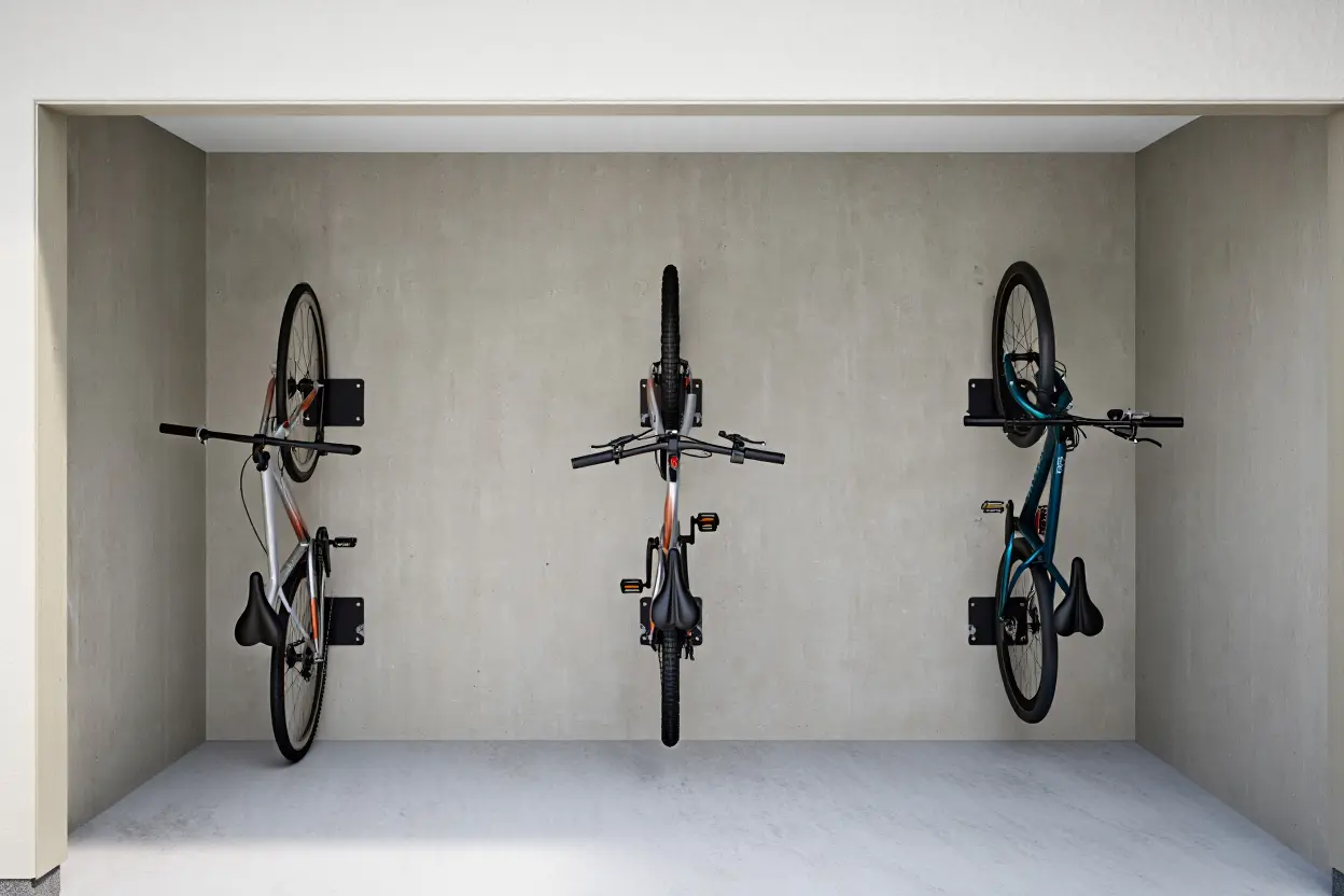 Vélos suspendus sur support mural