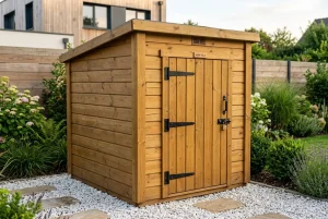 Abri vélo individuel en bois dans un jardin