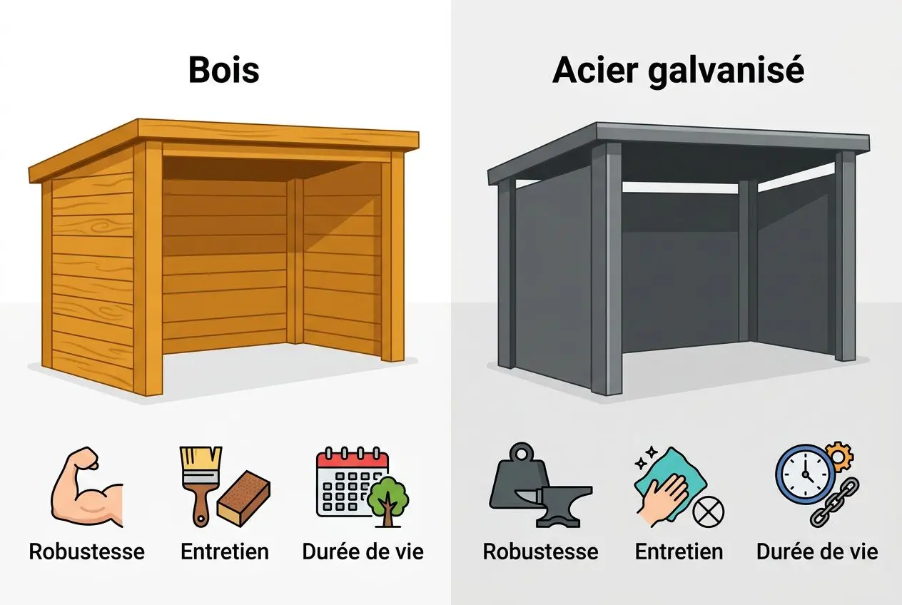 Comparaison abri bois versus acier galvanisé