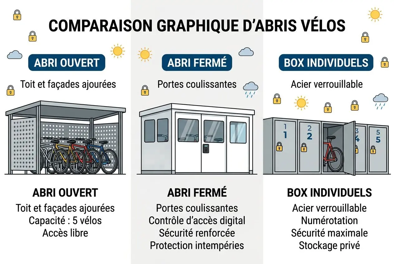 Comparaison des trois types d'abris vélos