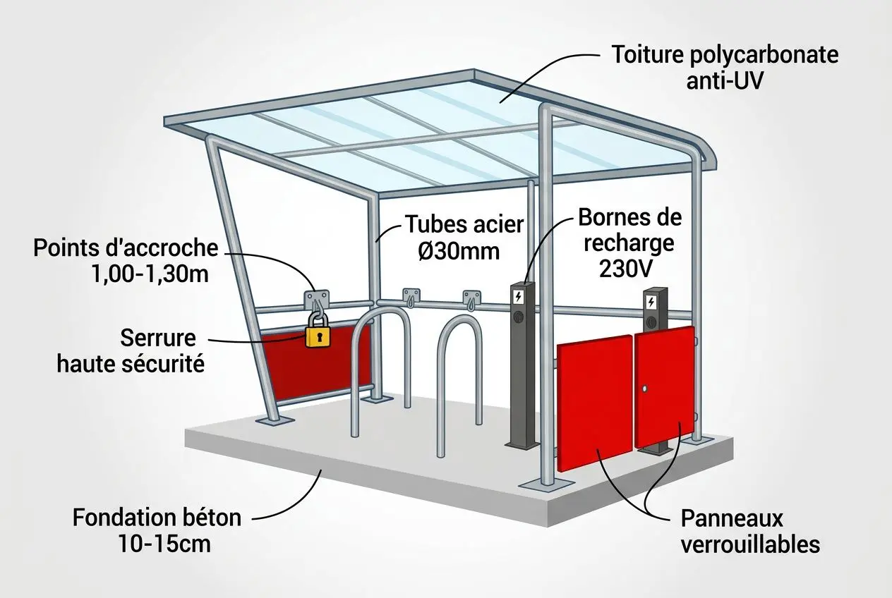 Composants sécurité d'un abri vélo