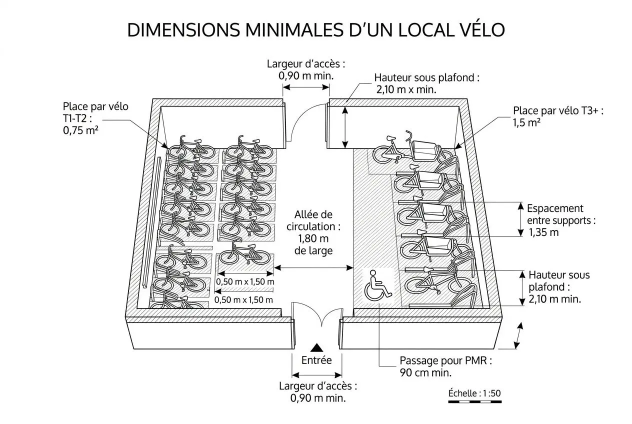Dimensions et normes d'un local vélo