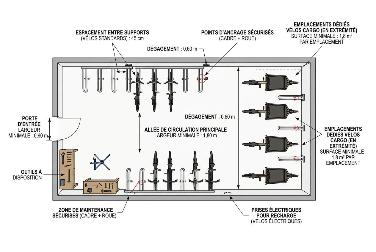 Schéma technique dimensions local vélo