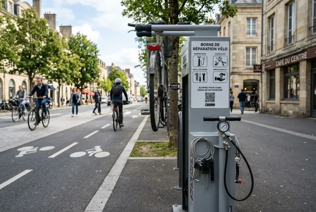 Borne de réparation vélo libre-service à Caen