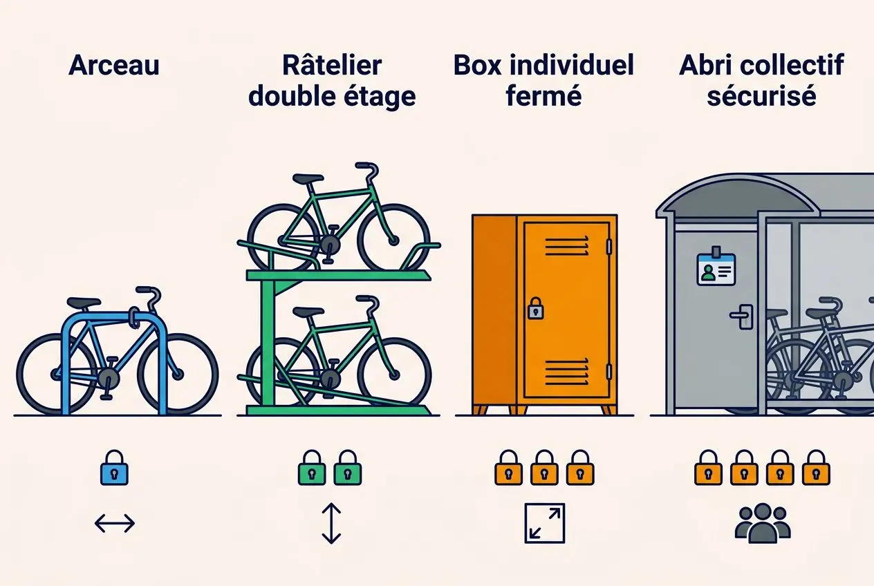 Comparatif des types d'infrastructures de stationnement vélo en entreprise