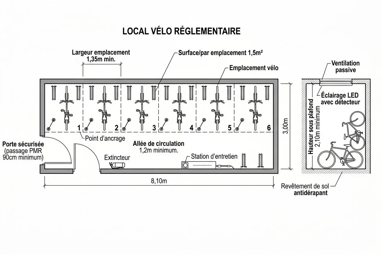 Dimensions réglementaires local vélo