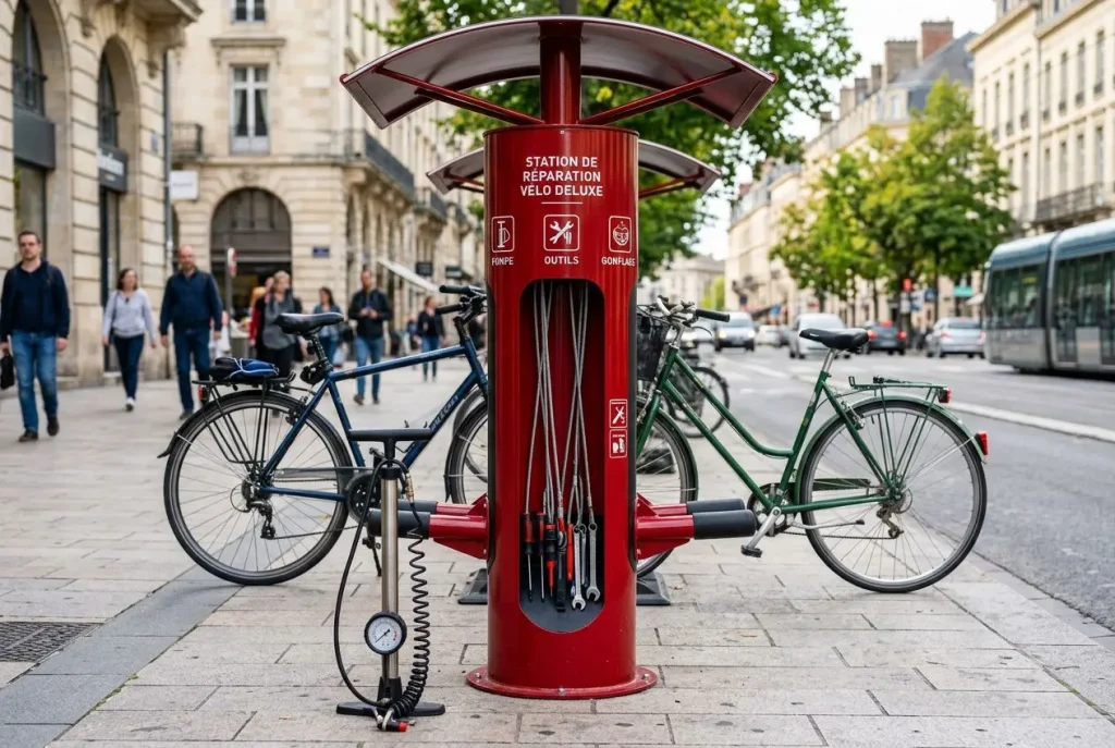 Station de réparation vélo deluxe avec pompe et outils intégrés