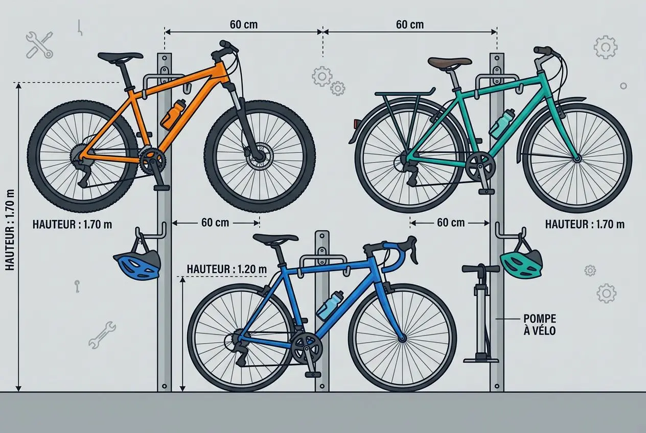 Configuration en quinconce de supports muraux vélo