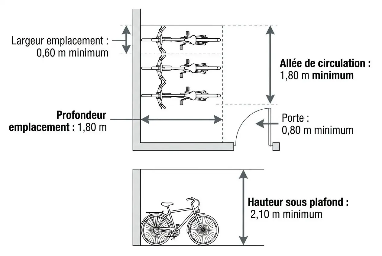 Dimensions réglementaires local à vélos