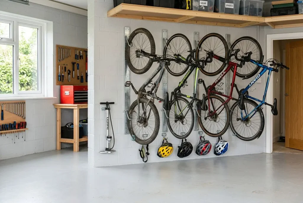 Garage à vélo organisé avec supports muraux