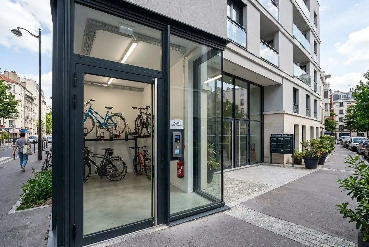 Local à vélos sécurisé dans un immeuble neuf