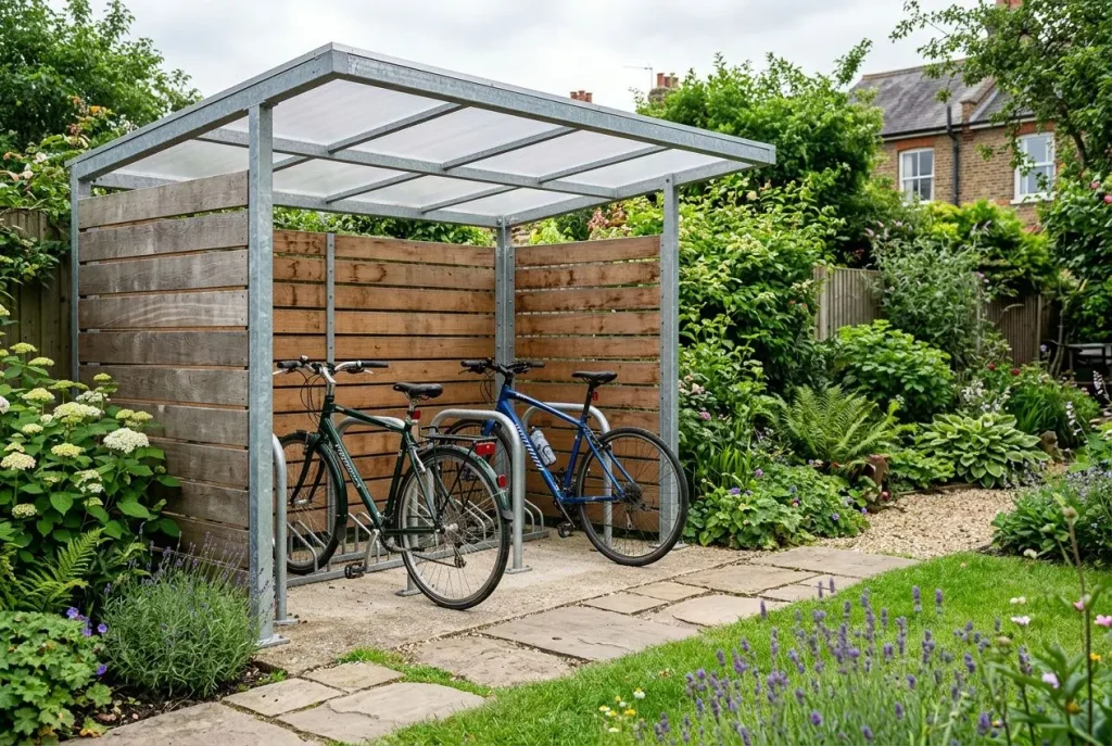 Abri vélo extérieur dans un jardin