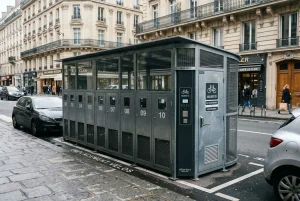 Abri vélo sécurisé dans une rue parisienne