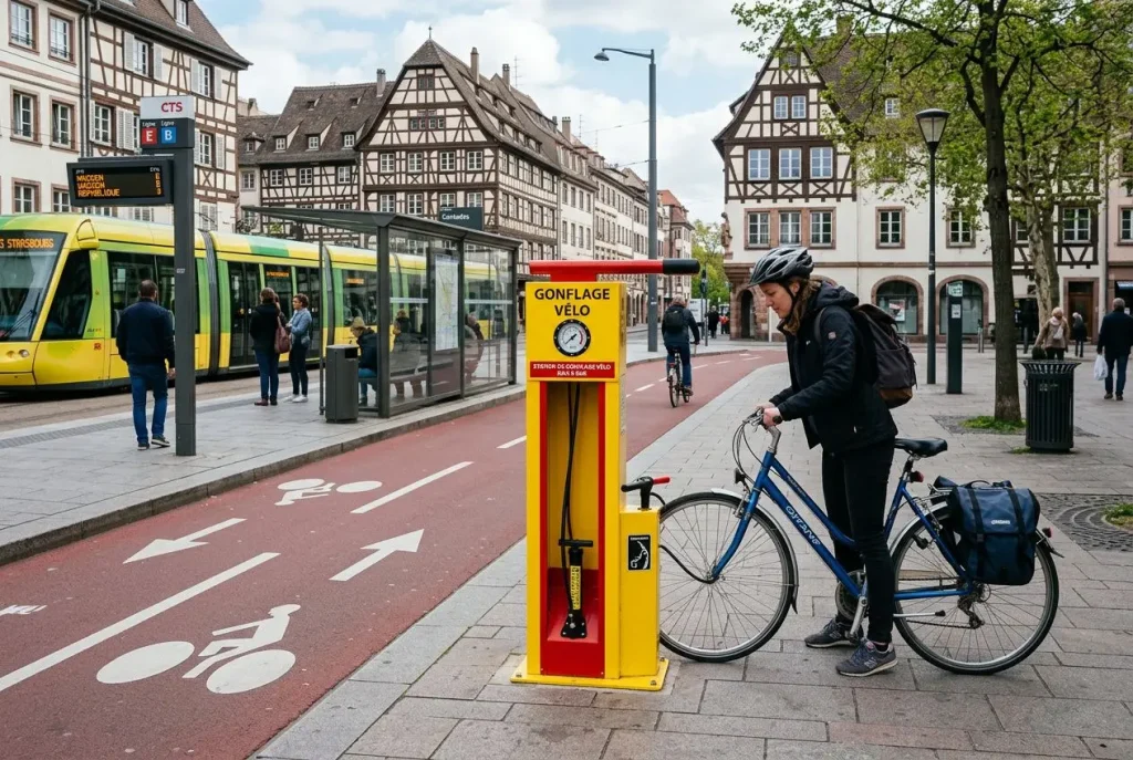Borne de gonflage vélo à Strasbourg