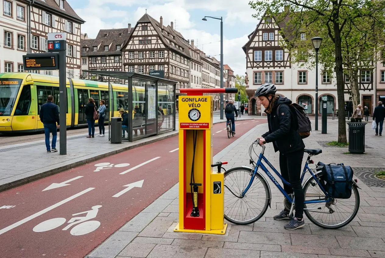 Borne de gonflage vélo à Strasbourg