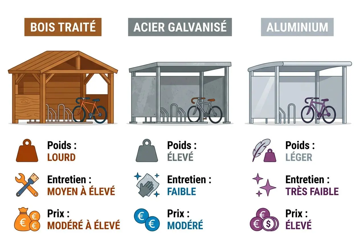 Comparaison matériaux abris vélo
