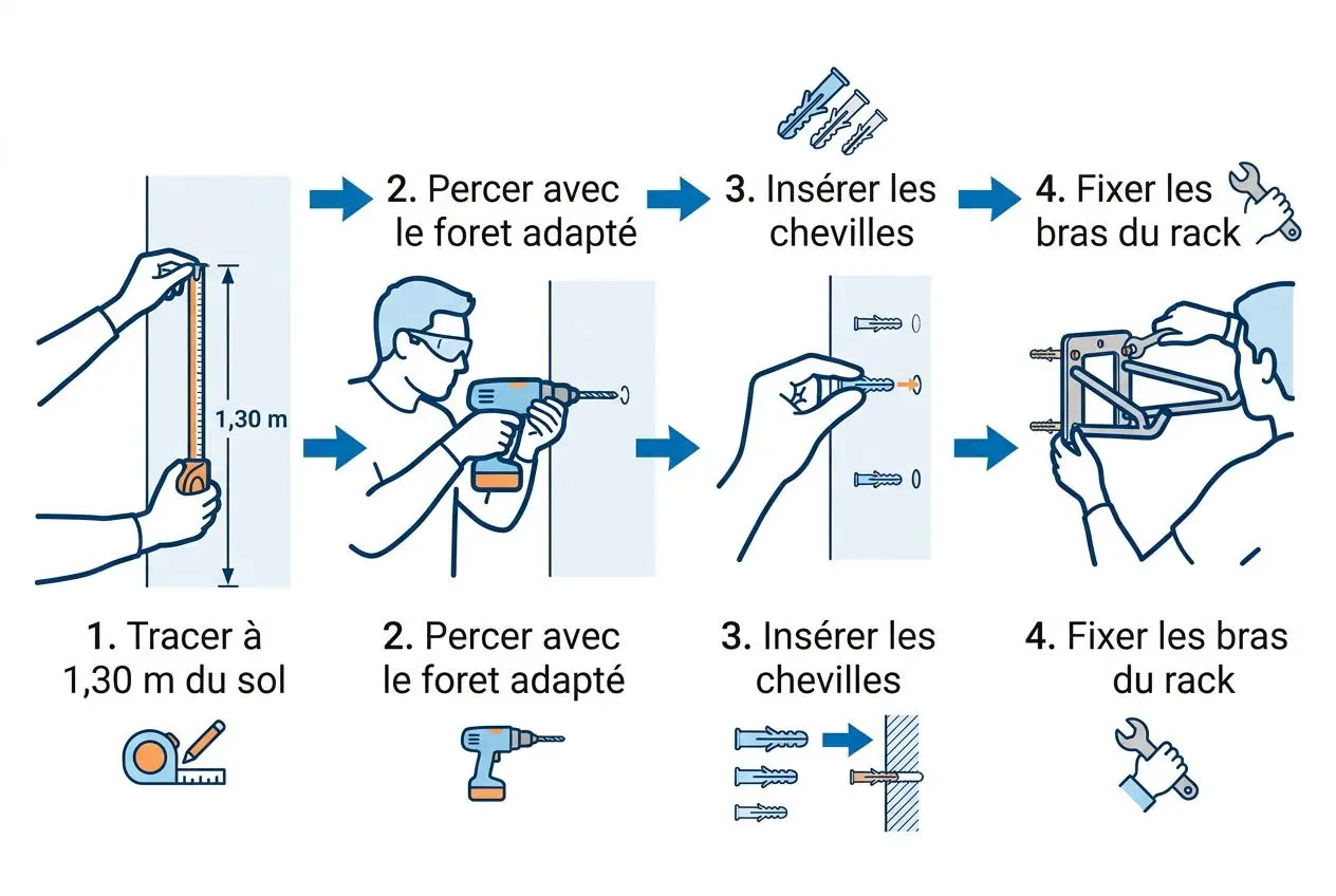 Étapes d'installation d'un support mural pour vélo