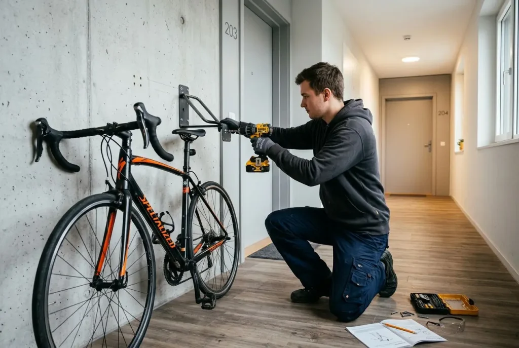 Installation d'un support vélo mural en appartement