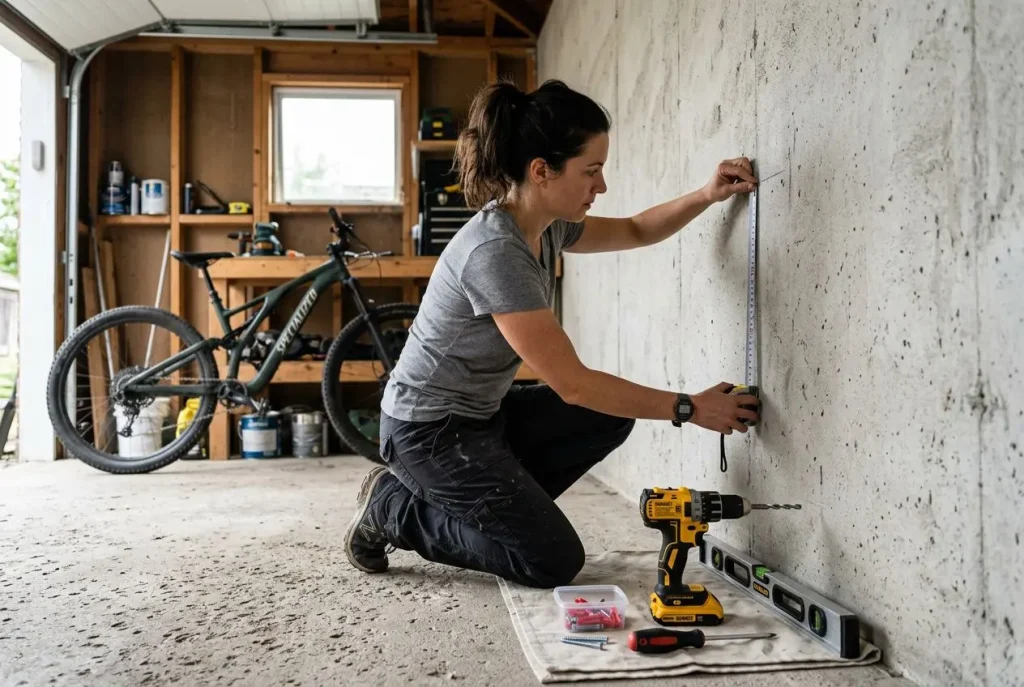 Préparation de l'installation d'un support mural pour vélo
