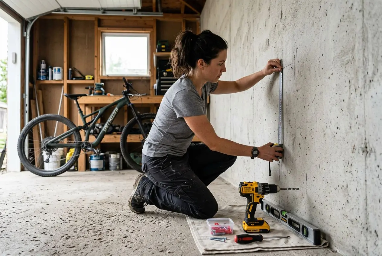 Préparation de l'installation d'un support mural pour vélo