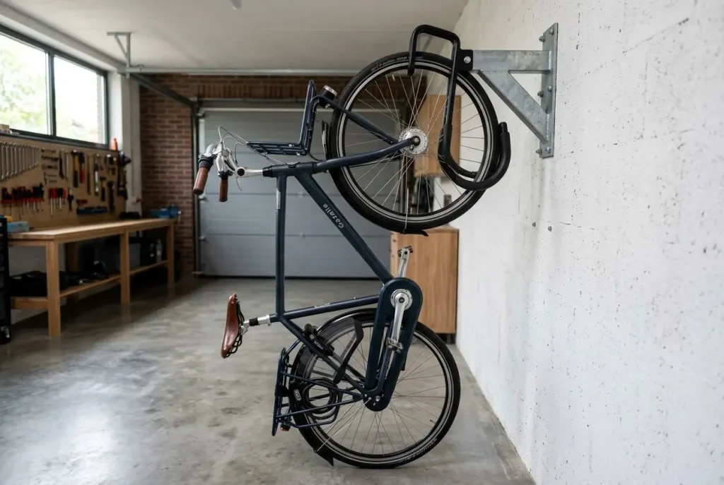Range vélo mural vertical dans un garage